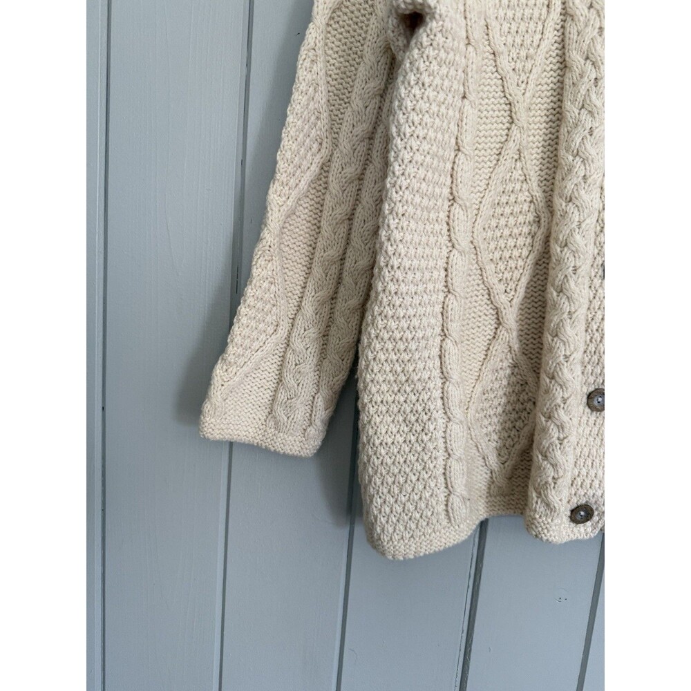 Connemara Knitwear Cardigan Sweater M Medium Ivory Merino Wool Irish Fisherman - Picture 2 of 8